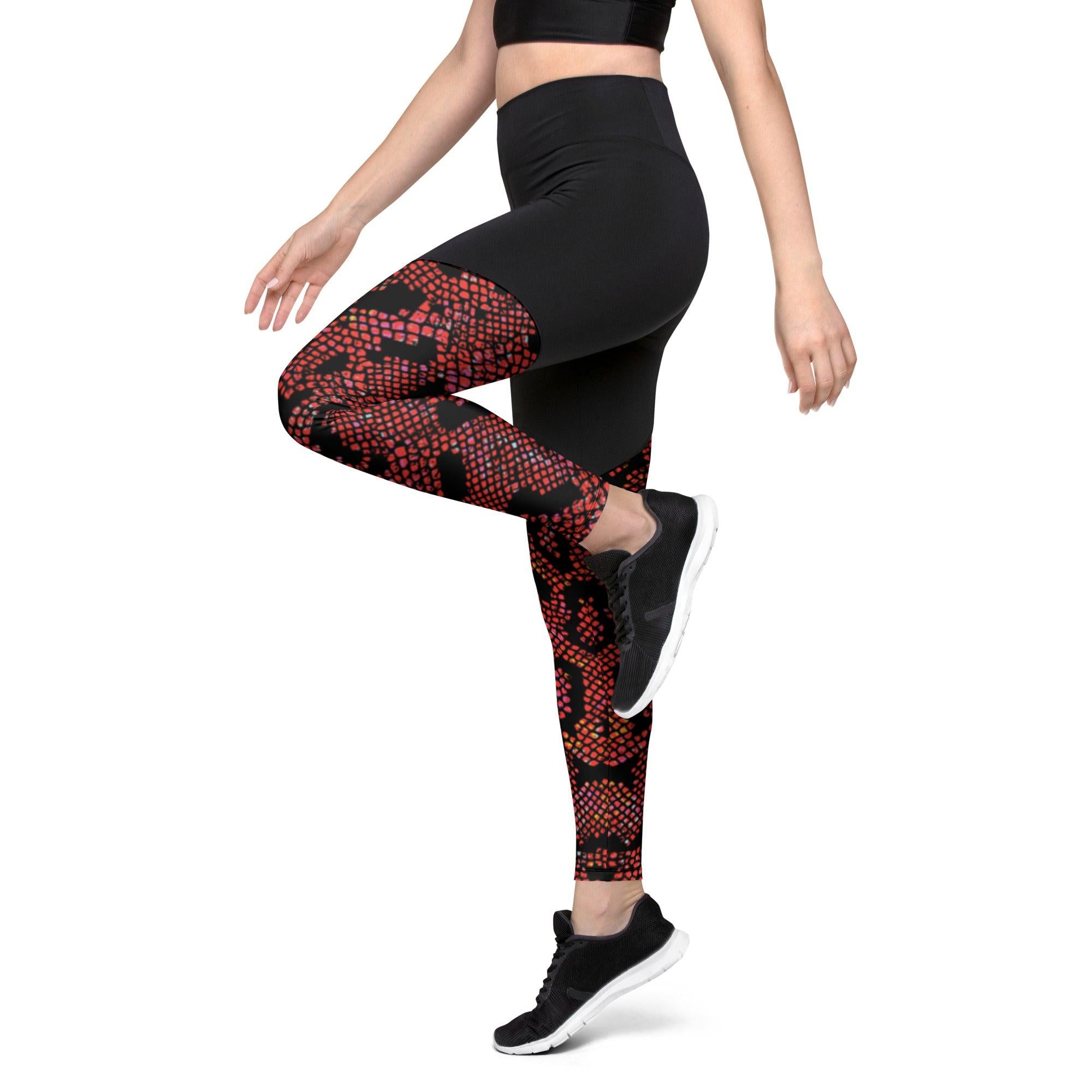 Red Cheetah Compression Leggings with Pocket